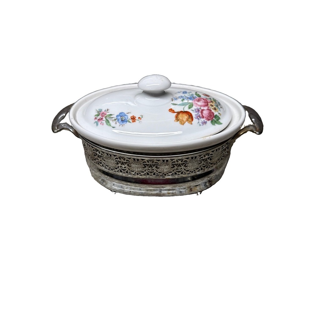 Antique Royal Rochester Royalite Fraunfelter China Casserole Dish Serving Basket